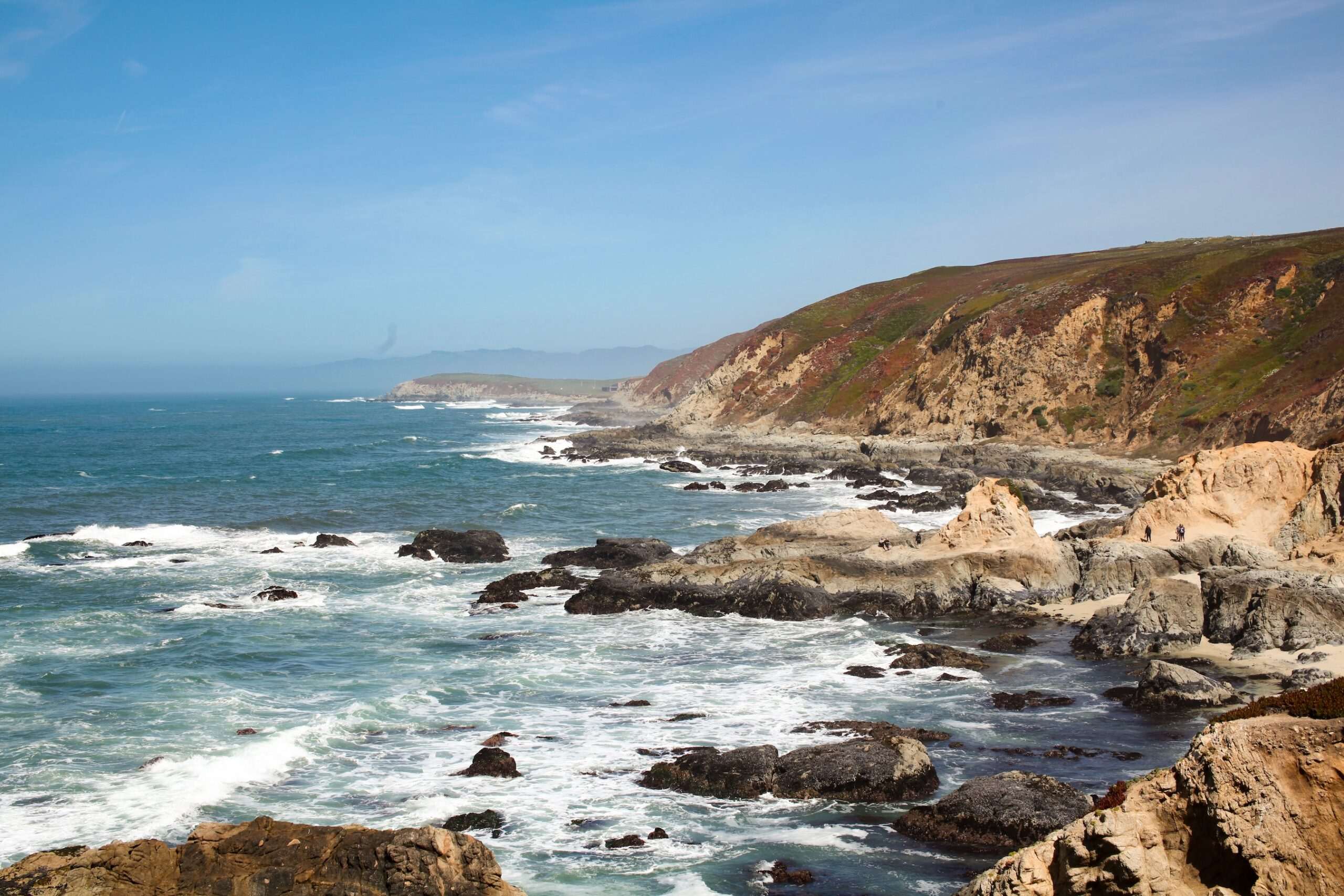 ocean, waves, and cliff